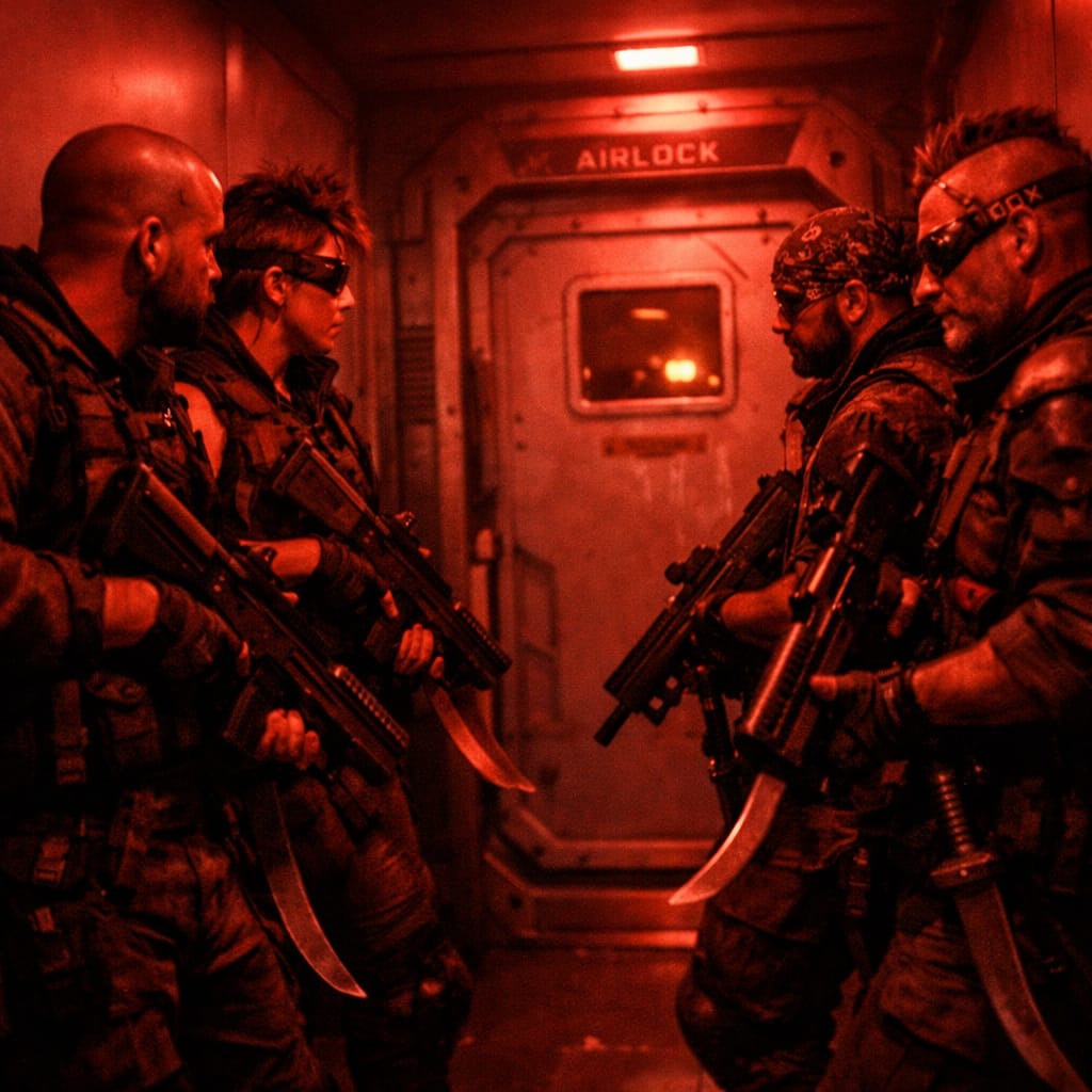 One of the space pirate boarding parties ready themselves in a fang