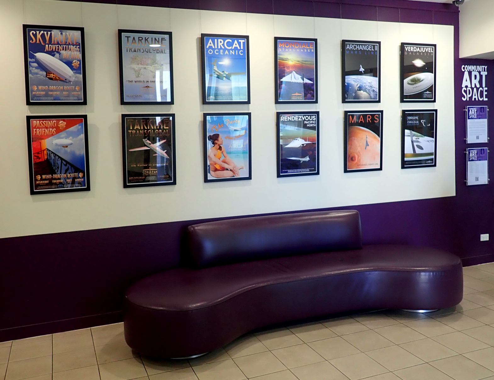 Amazing Aerospace II posters on display in the Mornington Library foyer exhibition space.