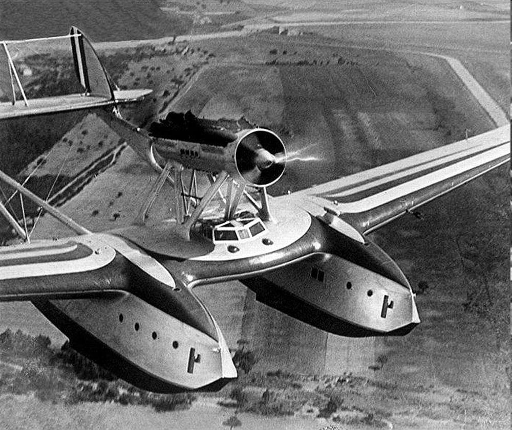 The Savoia-Marchetti twin-engine twin-hull cantilever-monoplane flying boat called the S.55
